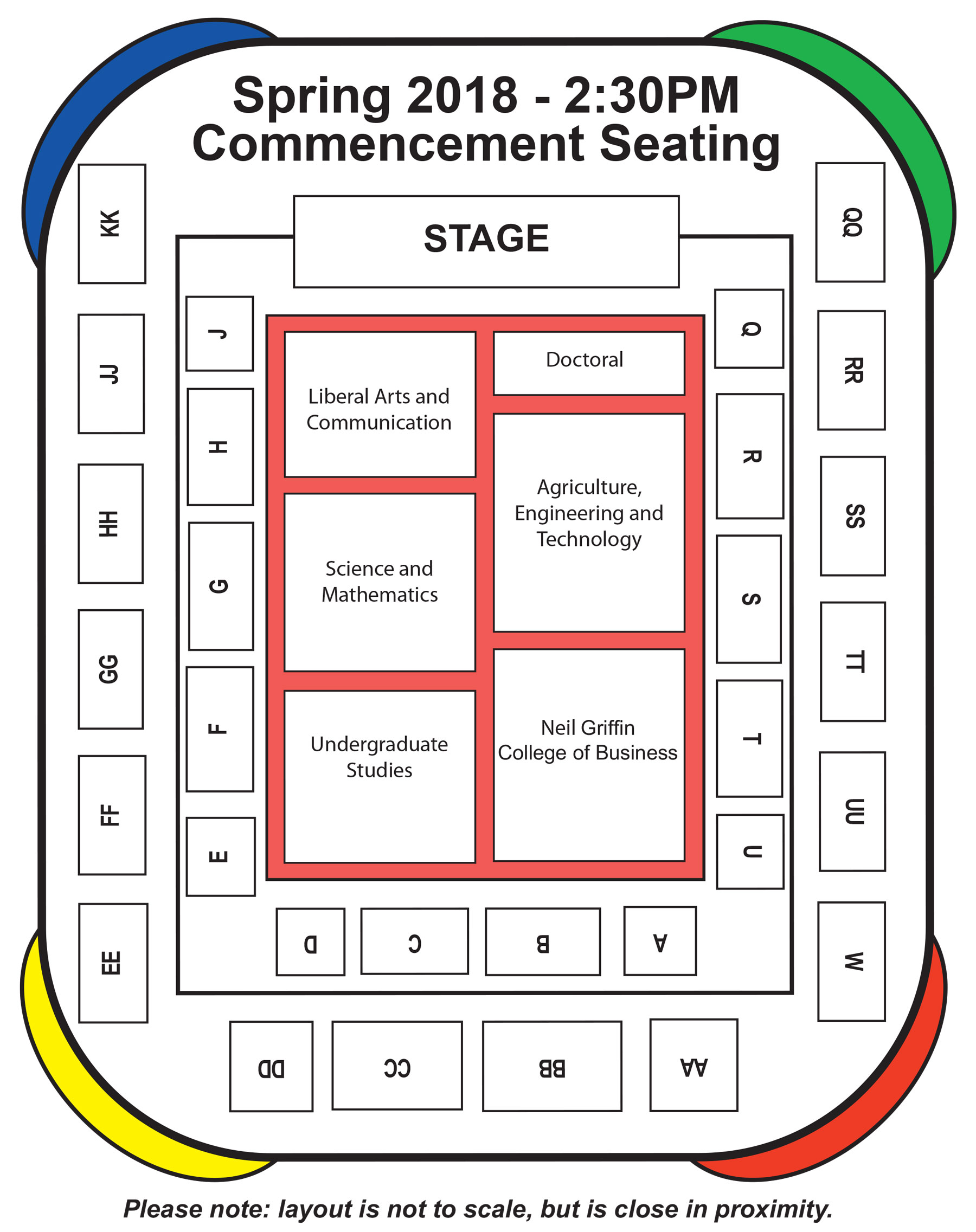 The afternoon commencement seating map
