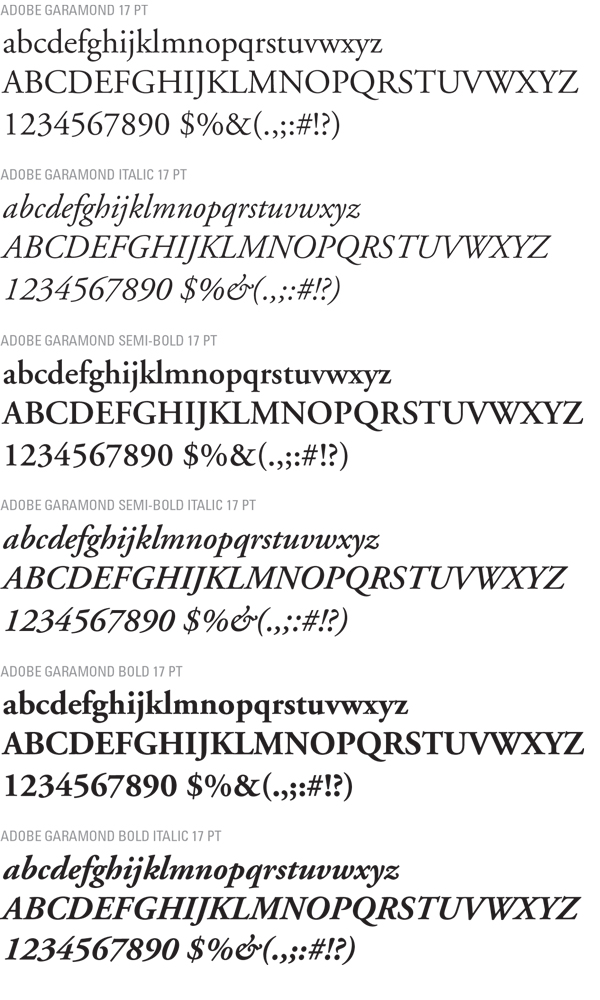 Adobe Garamond Font Family Examples
